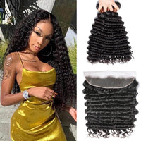 Deep Wave Brazilian Hair Bundles With 13x4 Lace Frontal - Perismoda Hair