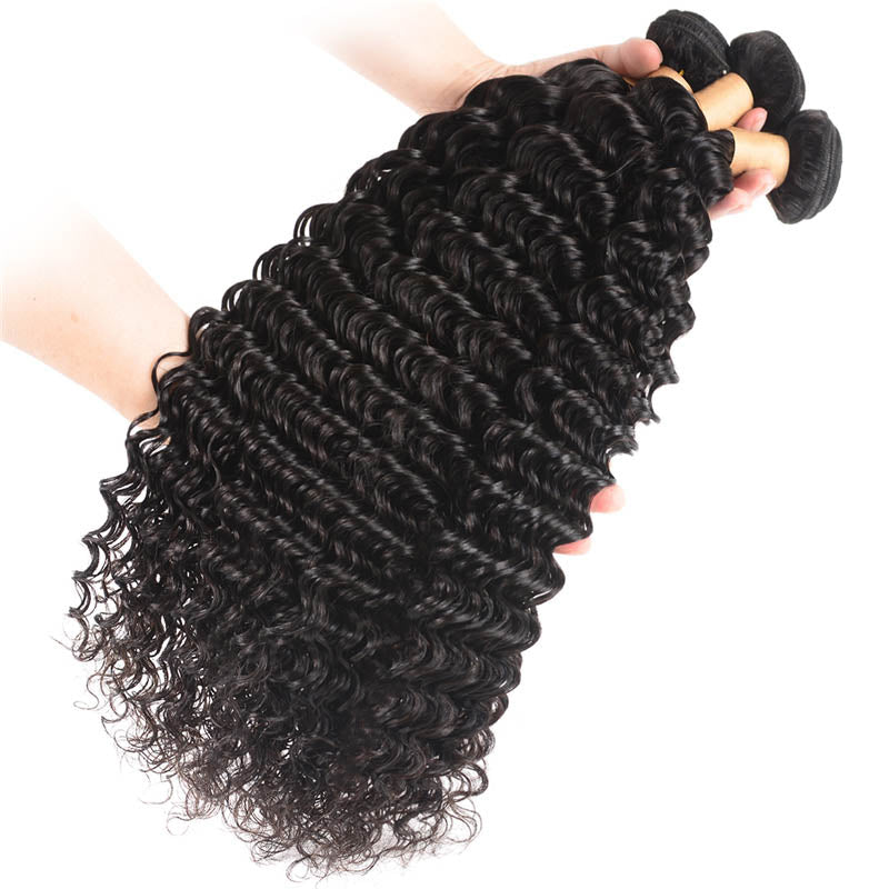 Deep Wave Brazilian Hair Bundles With 13x4 Lace Frontal - Perismoda Hair