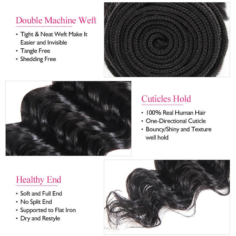 Deep Wave Human Hair Bundles with Closure Brazilian Hair 4 Bundles with 4x4 Lace Closure - Perismoda Hair