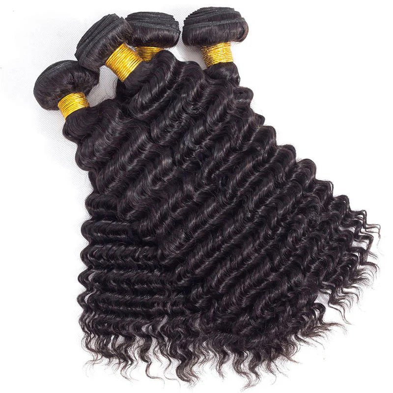 Deep Wave Human Hair Bundles with Closure Brazilian Hair 4 Bundles with 4x4 Lace Closure - Perismoda Hair
