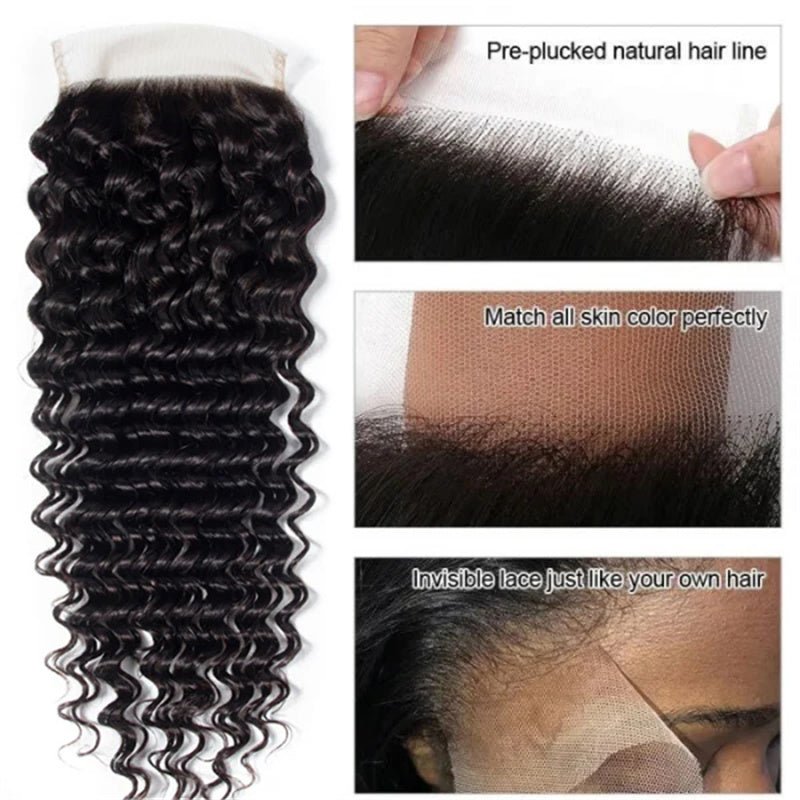 Deep Wave Human Hair Bundles with Closure Brazilian Hair 4 Bundles with 4x4 Lace Closure - Perismoda Hair