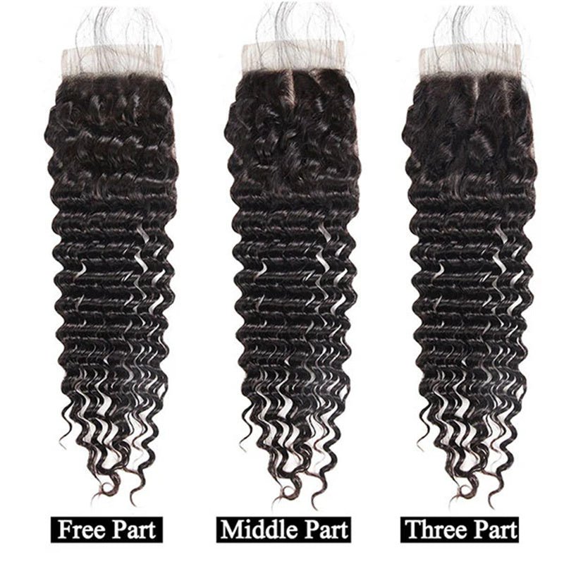 Deep Wave Human Hair Bundles with Closure Brazilian Hair 4 Bundles with 4x4 Lace Closure - Perismoda Hair