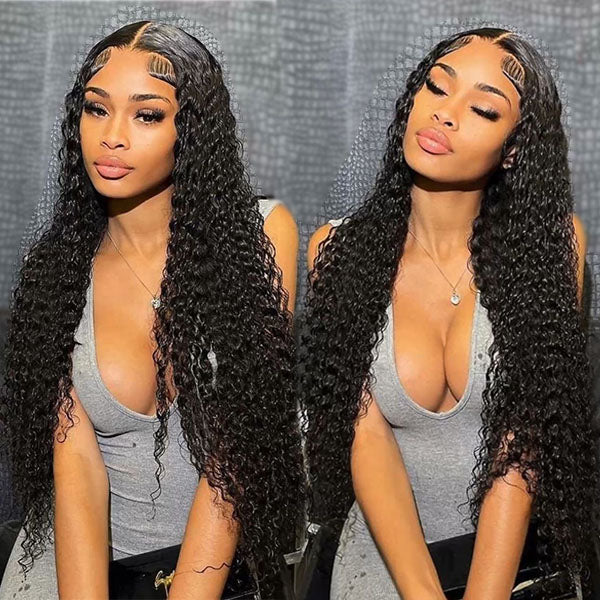Perismoda 13x6 Lace Front Wigs Deep Wave Natural Black Human Hair 180% Density HD Lace Wigs Pre Plucked