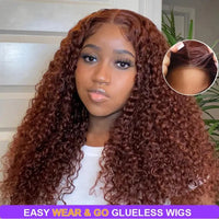 Perismoda #33 Reddish Brown Kinky Curly 7*5 Ready To Go Invisible Knot  Human Hair Wigs