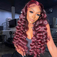Perismoda Burgundy 99J Loose Wave Wigs 13x4 Lace Front Wig Human Hair Pre Plucked