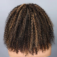 Perismoda Blonde Highlight Kinky Curly Glueless Drawstring Half Wig Human Hair 3 In 1 Half Wig