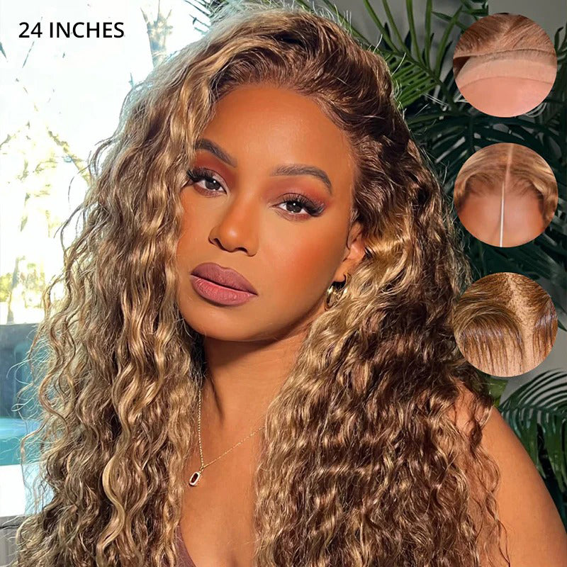 Perismoda 300% Density Highlight Curly Wave Transparent Lace Front Wigs Virgin Human Hair 13x4 Frontal Lace Wig For Women