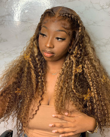 Perismoda Brown and Blonde Highlight Deep Wave  Wig 13x4 HD Lace Front Wigs Human Hair