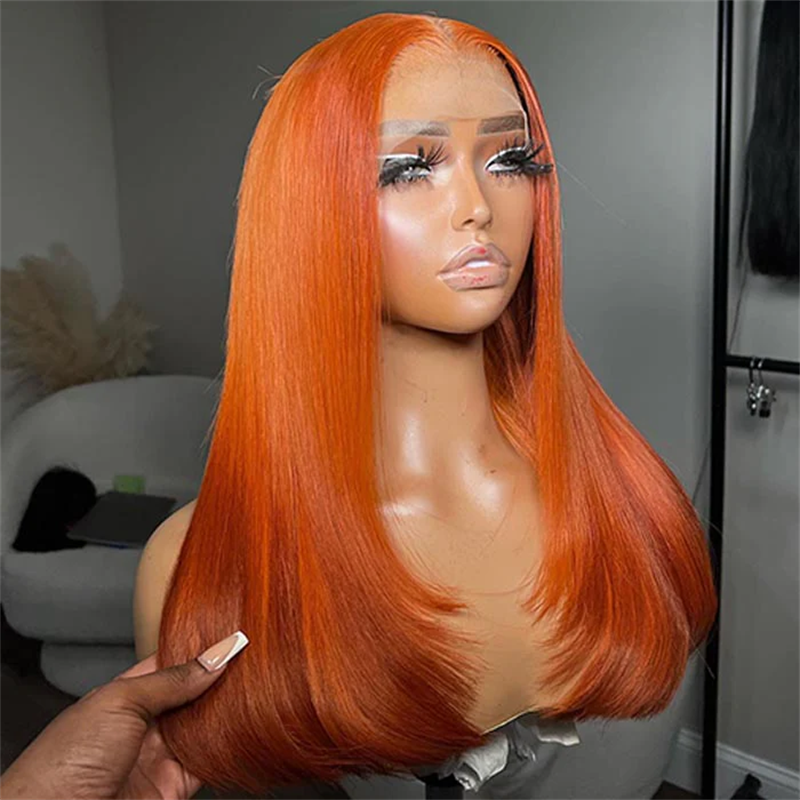 Perismoda Ginger Orange Layered Cut Transparent Lace Wig With Butterfly Wolf Cut 5x5 13x6 Straight Human Hair Wig
