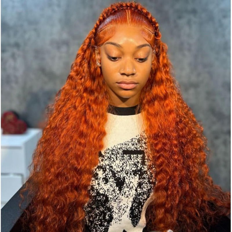 Ginger Orange 13x6 Colored Water Wave Transparent Lace Front Wigs For Black Women 180% Density - Perismoda Hair