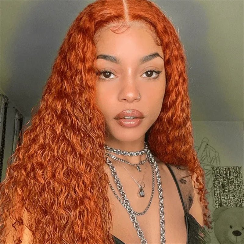Ginger Orange 13x6 Colored Water Wave Transparent Lace Front Wigs For Black Women 180% Density - Perismoda Hair