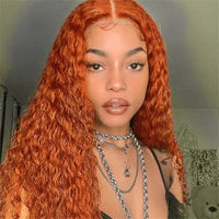 Ginger Orange 13x6 Colored Water Wave Transparent Lace Front Wigs For Black Women 180% Density - Perismoda Hair