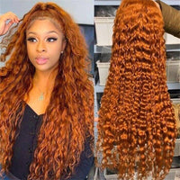 Ginger Orange 13x6 Colored Water Wave Transparent Lace Front Wigs For Black Women 180% Density - Perismoda Hair
