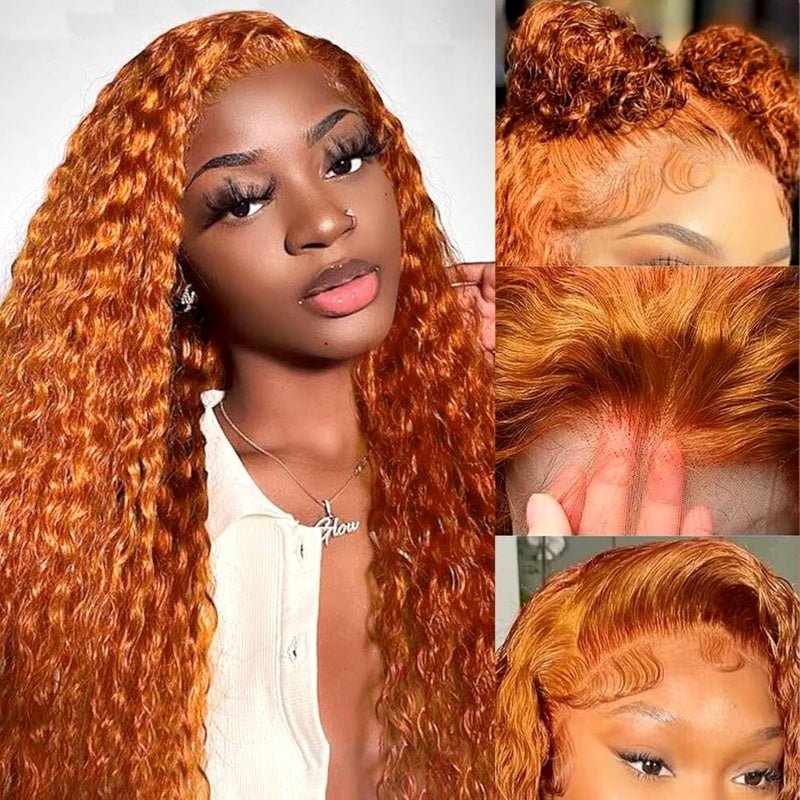 Ginger Orange 13x6 Colored Water Wave Transparent Lace Front Wigs For Black Women 180% Density - Perismoda Hair