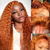 Ginger Orange 13x6 Colored Water Wave Transparent Lace Front Wigs For Black Women 180% Density - Perismoda Hair