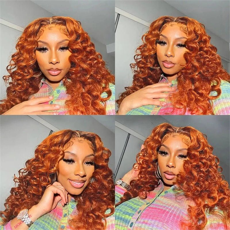 Ginger Orange 13x6 Lace Frontal Loose Wave Human Hair Wigs Pre - plucked Hairline with Baby Hair - Perismoda Hair