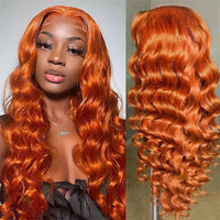 Ginger Orange 13x6 Lace Frontal Loose Wave Human Hair Wigs Pre - plucked Hairline with Baby Hair - Perismoda Hair