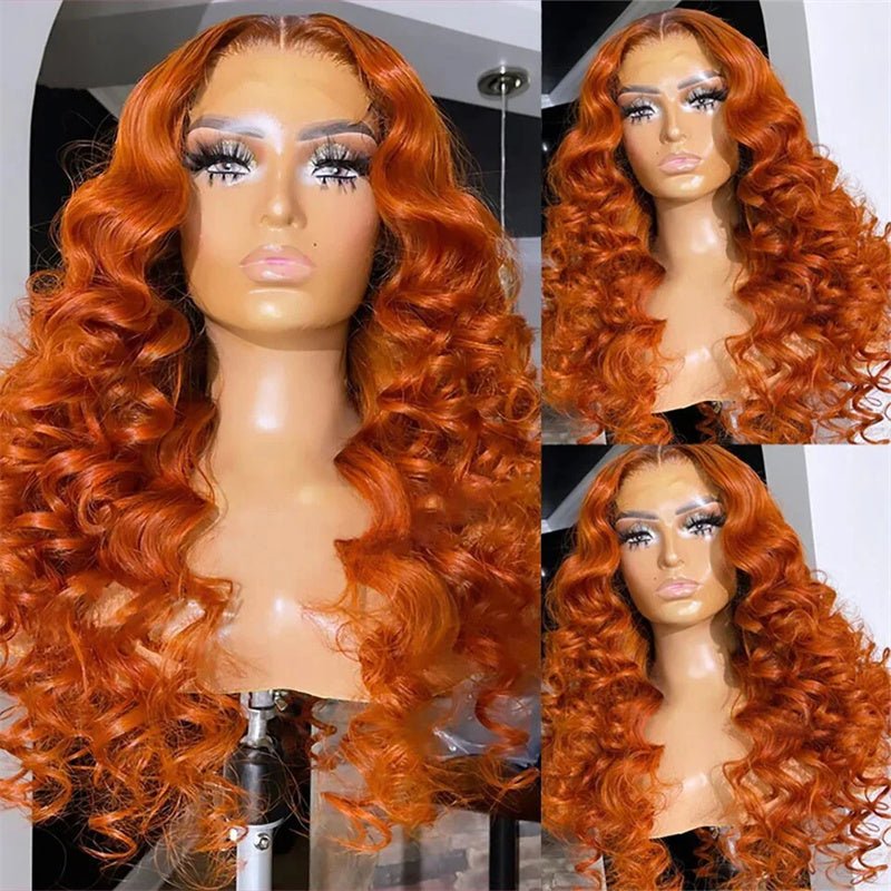 Ginger Orange 13x6 Lace Frontal Loose Wave Human Hair Wigs Pre - plucked Hairline with Baby Hair - Perismoda Hair