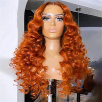 Ginger Orange 13x6 Lace Frontal Loose Wave Human Hair Wigs Pre - plucked Hairline with Baby Hair - Perismoda Hair