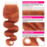 Ginger Orange Hair Bundles with Closure 4x4 Body Wave/Straight Human Hair Bundles with Closure - Perismoda Hair