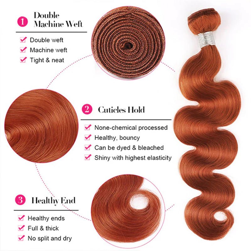 Ginger Orange Hair Bundles with Closure 4x4 Body Wave/Straight Human Hair Bundles with Closure - Perismoda Hair