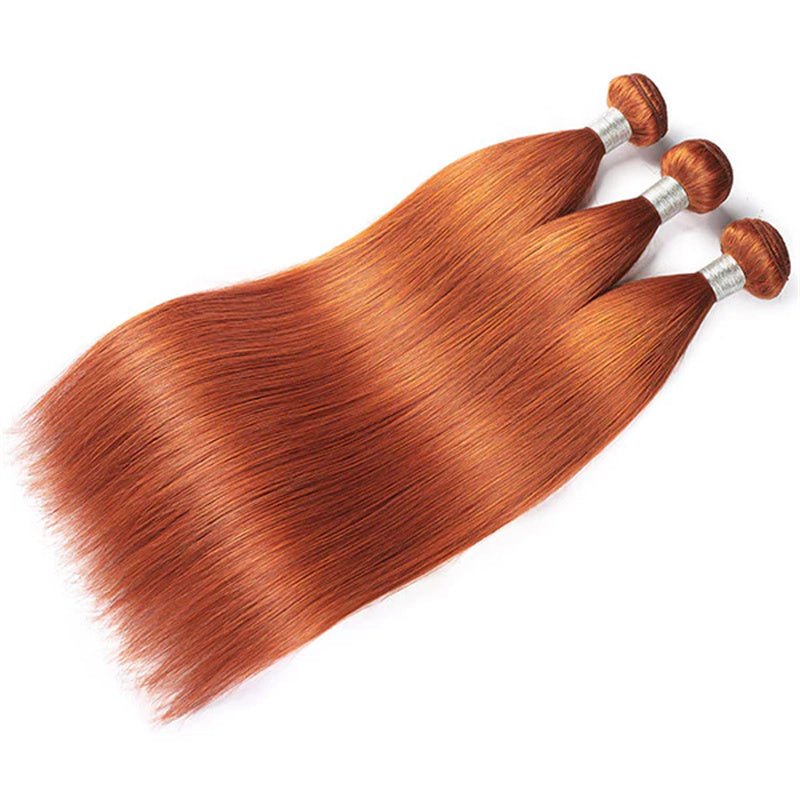 Ginger Orange Hair Bundles with Closure 4x4 Body Wave/Straight Human Hair Bundles with Closure - Perismoda Hair