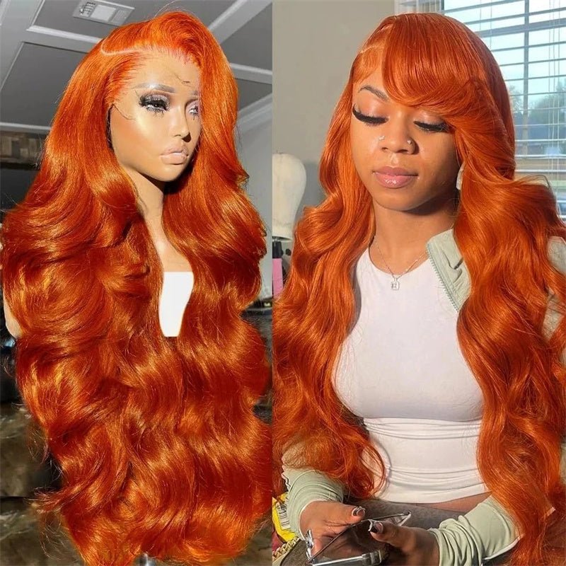 Ginger Orange Lace Front Wigs 13x6 Body Wave Frontal Wigs Human Hair Pre Plucked Transparent Lace Wig - Perismoda Hair