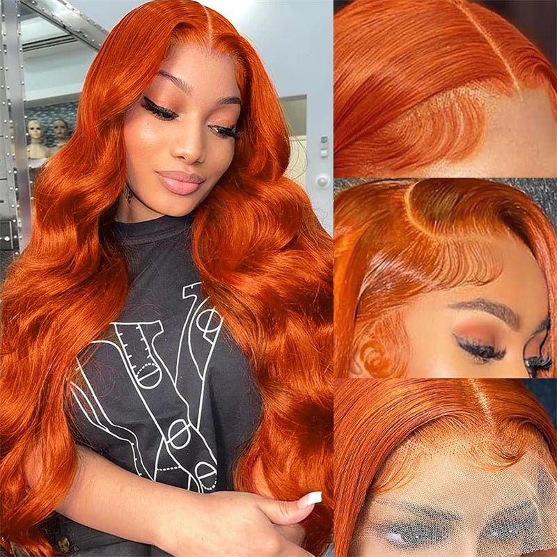 Ginger Orange Lace Front Wigs 13x6 Body Wave Frontal Wigs Human Hair Pre Plucked Transparent Lace Wig - Perismoda Hair