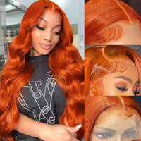 Ginger Orange Lace Front Wigs 13x6 Body Wave Frontal Wigs Human Hair Pre Plucked Transparent Lace Wig - Perismoda Hair