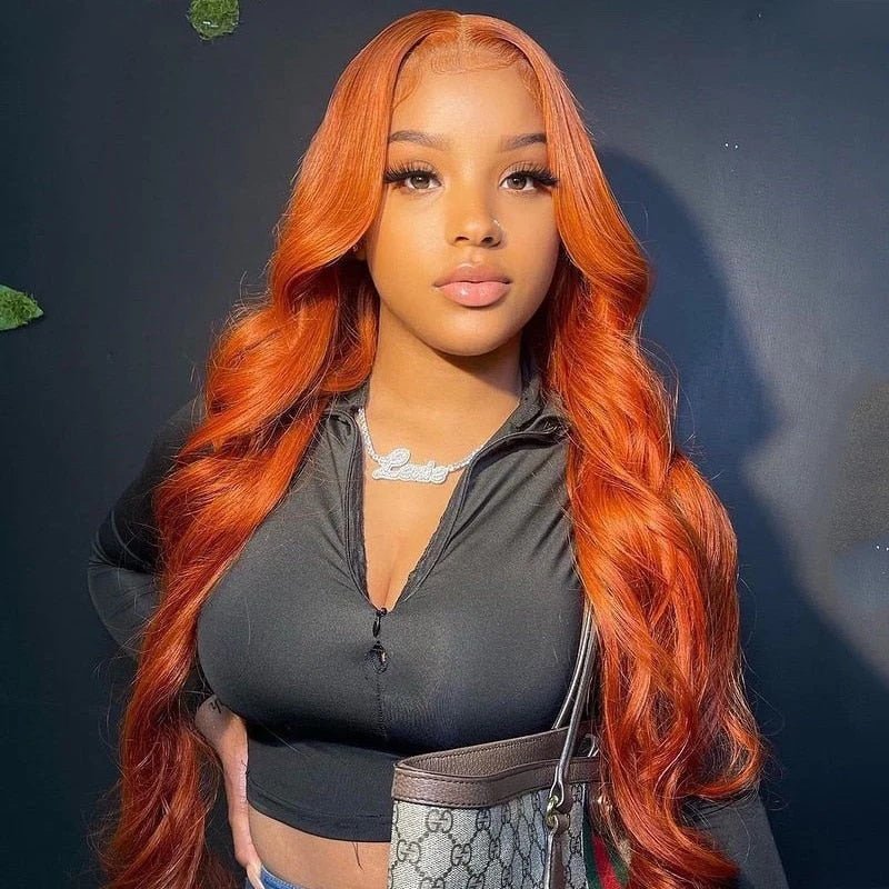Ginger Orange Lace Front Wigs 13x6 Body Wave Frontal Wigs Human Hair Pre Plucked Transparent Lace Wig - Perismoda Hair