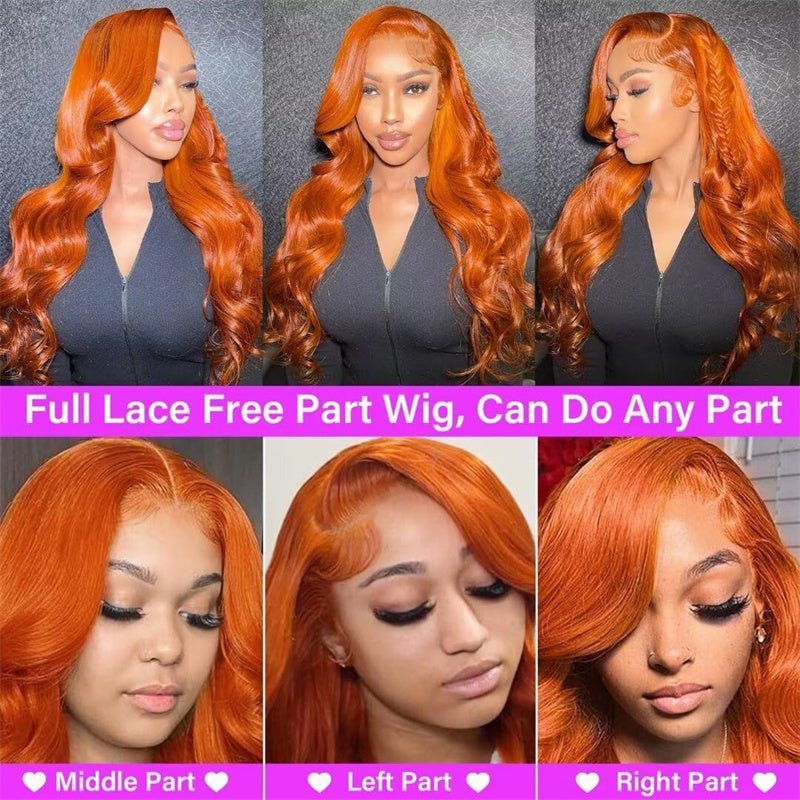 Ginger Orange Lace Front Wigs 13x6 Body Wave Frontal Wigs Human Hair Pre Plucked Transparent Lace Wig - Perismoda Hair