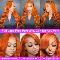 Ginger Orange Lace Front Wigs 13x6 Body Wave Frontal Wigs Human Hair Pre Plucked Transparent Lace Wig - Perismoda Hair