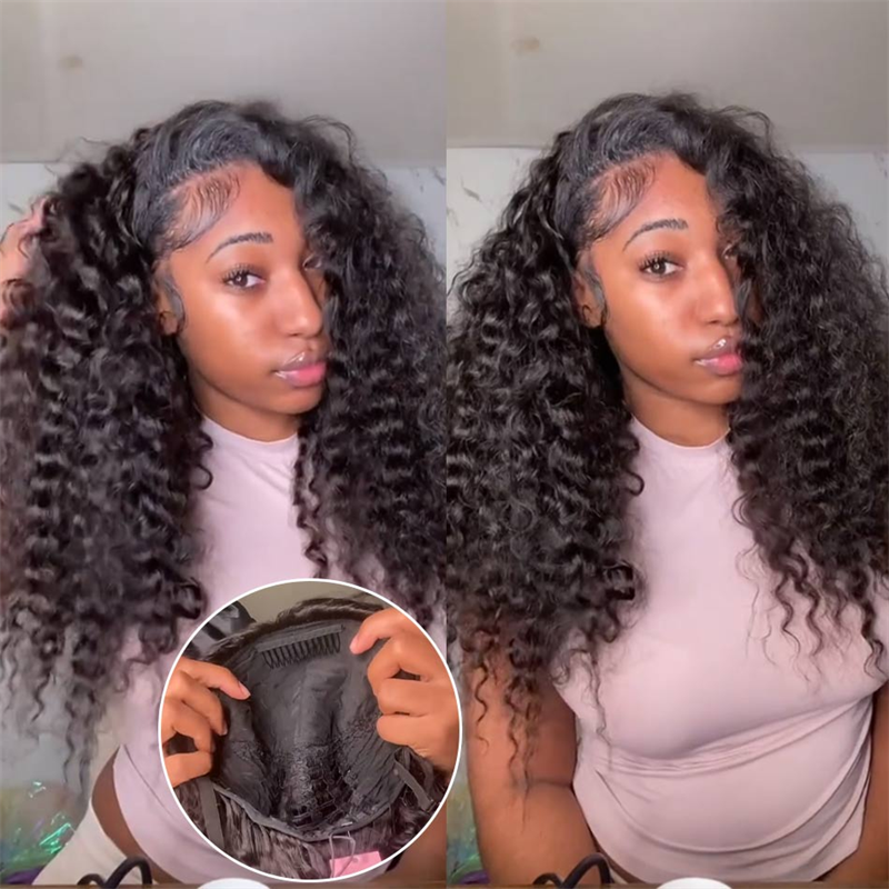 Perismoda 3 In 1 Half Wig Burmese Curly Glueless Flexi-Fit Drawstring Human Hair Wigs