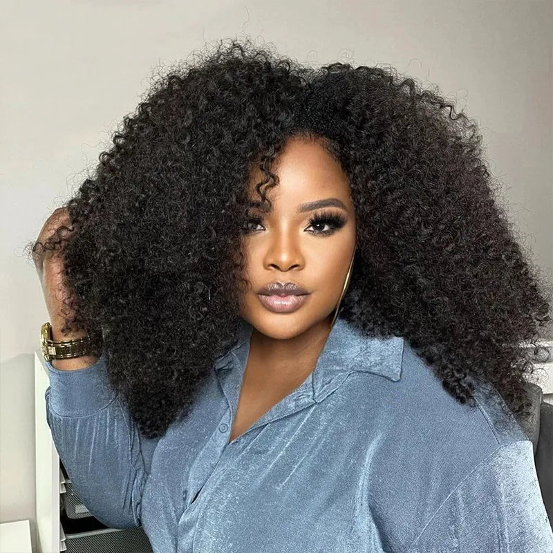 Perismoda 3 In 1 Half Wig Afro Kinky Curl Wear & Go Drawsting Wig No Glue Need Flip Over Half Clip In Wig
