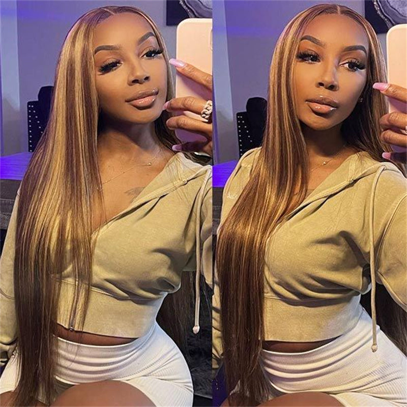 Lomoda Glueless Wigs 5x5 Lace Closure Wig P4/27 Highlight Straight Human Hair Wigs 180%