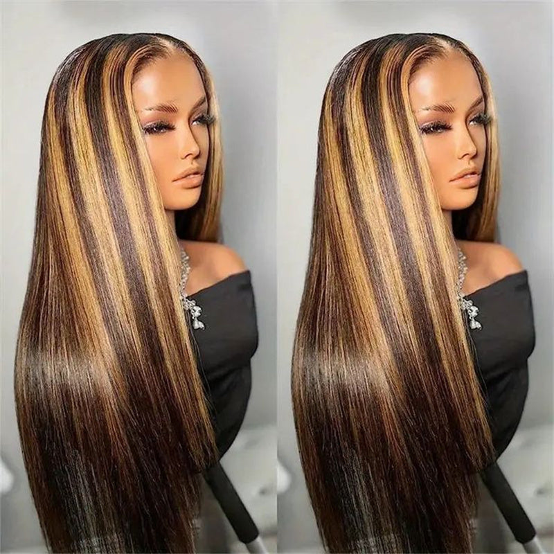Lomoda Glueless Wigs 5x5 Lace Closure Wig P4/27 Highlight Straight Human Hair Wigs 180%