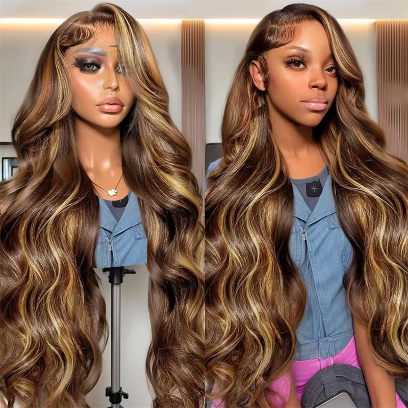 Perismoda 13x6 Full Lace Wigs P4/27 Highlight Glueless Wigs Body Wave With Invisi Drawstring