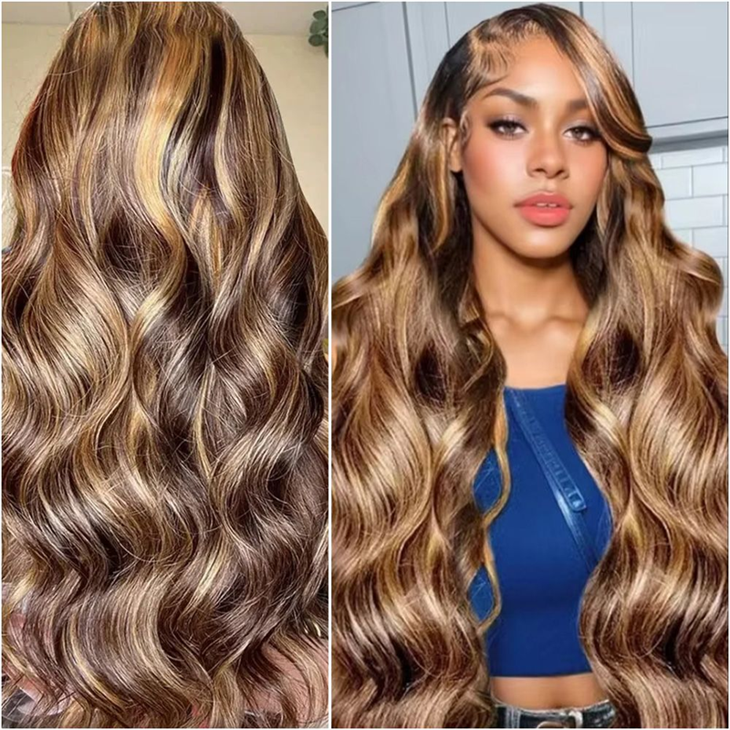 Perismoda 13x6 Full Lace Wigs P4/27 Highlight Glueless Wigs Body Wave With Invisi Drawstring