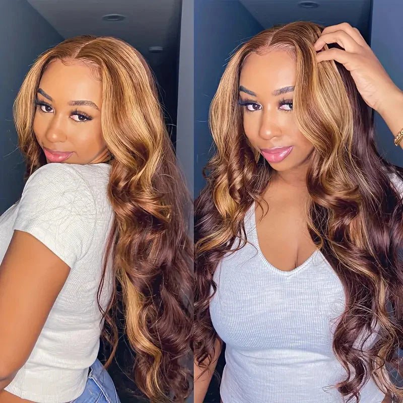 Highlight Body Wave Hair Brazilian Human Hair 3 Bundles with Frontal 13x4 Lace Closure - Perismoda Hair