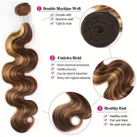 Highlight Body Wave Hair Brazilian Human Hair 3 Bundles with Frontal 13x4 Lace Closure - Perismoda Hair
