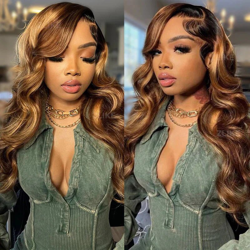 Highlight Body Wave Hair Brazilian Human Hair 3 Bundles with Frontal 13x4 Lace Closure - Perismoda Hair