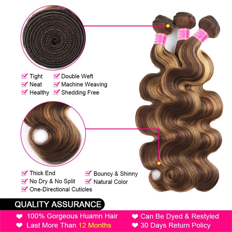 Highlight P4/27 Body Wave 4 Bundles With 13x4 Transparent Lace Frontal100% Real Human Hair - Perismoda Hair