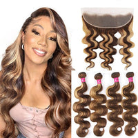Highlight P4/27 Body Wave 4 Bundles With 13x4 Transparent Lace Frontal100% Real Human Hair - Perismoda Hair
