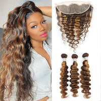 Highlight P4/27 Loose Deep 3 Bundles With 13x4 Transparent Lace Frontal 100% Human Hair - Perismoda Hair