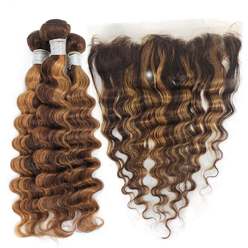Highlight P4/27 Loose Deep 3 Bundles With 13x4 Transparent Lace Frontal 100% Human Hair - Perismoda Hair