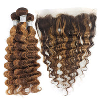 Highlight P4/27 Loose Deep 3 Bundles With 13x4 Transparent Lace Frontal 100% Human Hair - Perismoda Hair