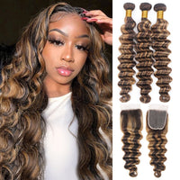 Highlight P4/27 Loose Deep Wave 3 Bundles With 4x4 Lace Closure 100% Real Human Hair - Perismoda Hair