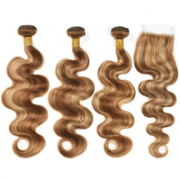 Highlight P4/27 Ombre Body Wave 3 Bundles With 4X4 Lace Closure 100% Real Human Hair - Perismoda Hair