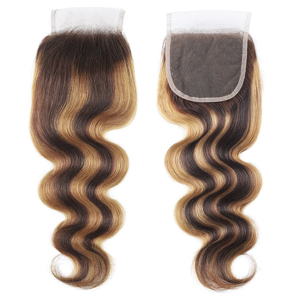 Highlight P4/27 Ombre Body Wave 3 Bundles With 4X4 Lace Closure 100% Real Human Hair - Perismoda Hair