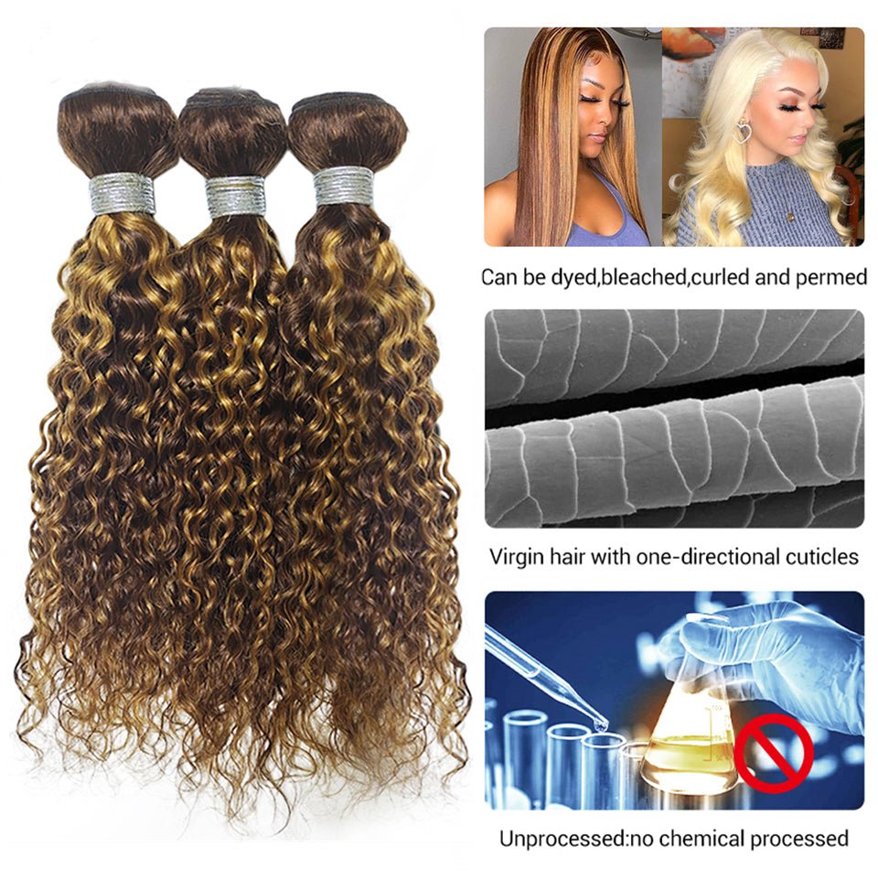 Highlight P4/27 Water Wave 3 Bundles With 4X4 Lace Closure 100% Virgin Human Hair - Perismoda Hair